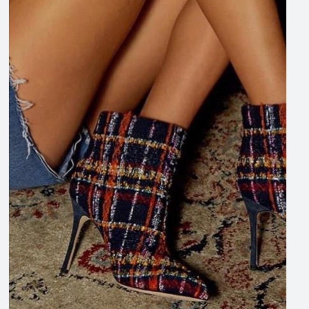 L'Agence Mariette Tweed Ankle Boots booties Pullon size 6